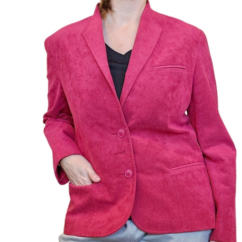 Vintage Womens Size 10 Red Faux Suede Blazer 3 Button‎ USA Wilsons Business